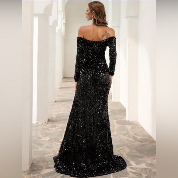 Miss ORD OFF The Shoulder Split Thigh Sequin Dress - Picture 3 of 11